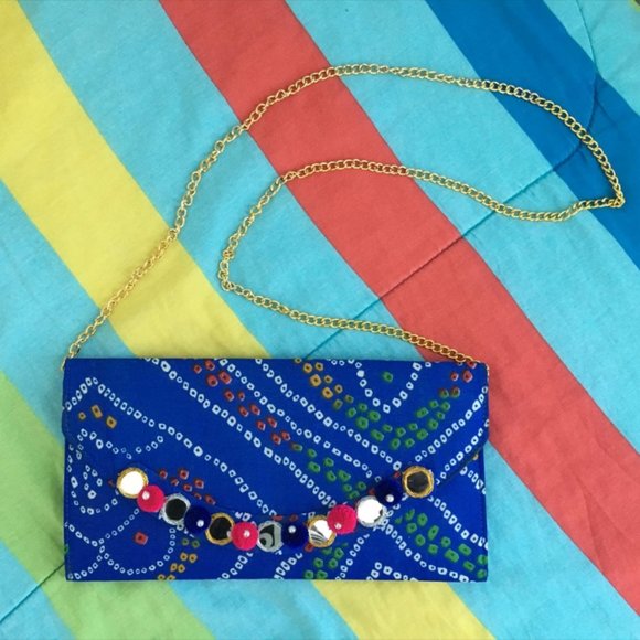 Blue Ikat Fabric Clutch Bag - Picture 3 of 7